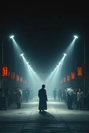 天狼影院首屏主推剧集《长夜灯盏》竖版海报，深夜老城区路灯与电线剪影