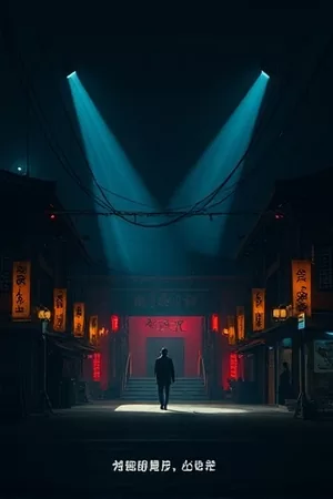 电影《铁轨以北》竖版海报，雪夜铁轨上的信号灯
